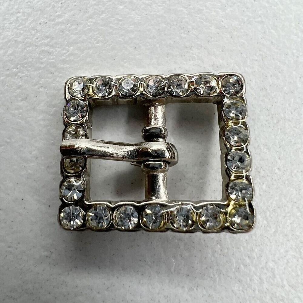 Silver Tone Rhinestone Simple Basic Small Belt Buckle